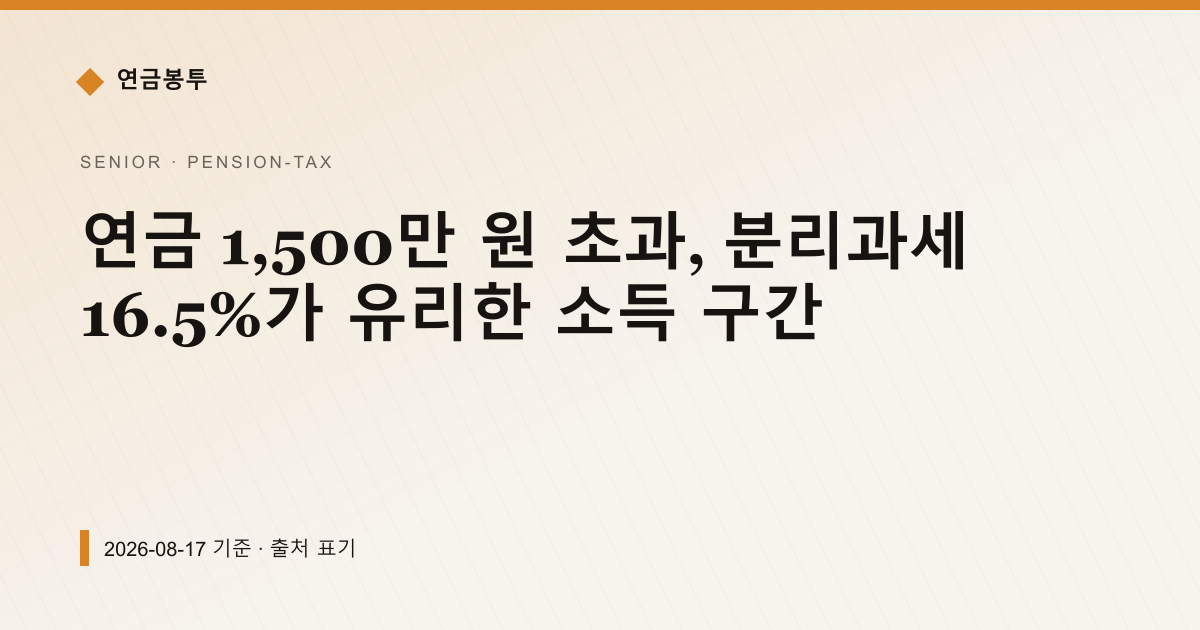 연금 1,500만 원 초과, 분리과세 16.5%가 유리한 소득 구간 — pension-tax pricing comparison
