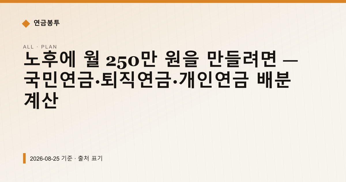 노후에 월 250만 원을 만들려면 — 국민연금·퇴직연금·개인연금 배분 계산 — 노후 자금 설계 pricing comparison