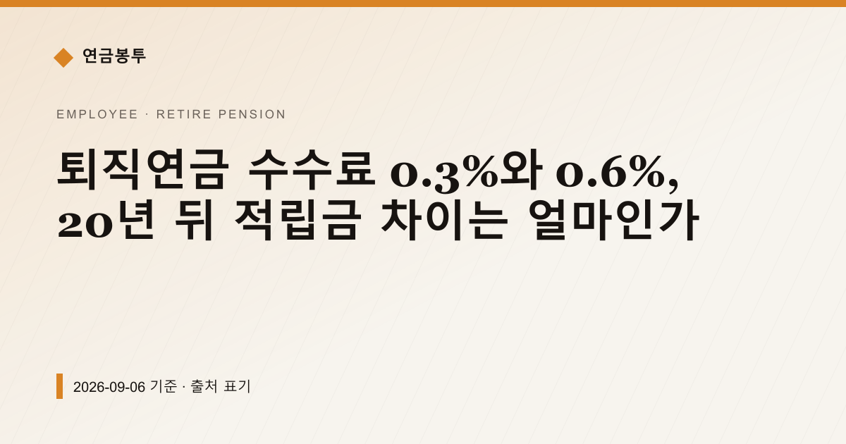 퇴직연금 수수료 0.3%와 0.6%, 20년 뒤 적립금 차이는 얼마인가 — 퇴직연금·IRP pricing comparison